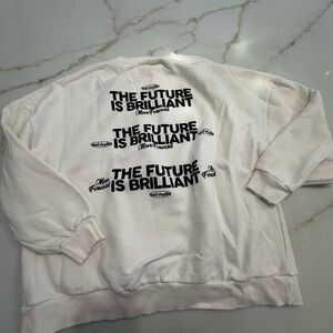 White Sweatshirt with Bold Text Graphic